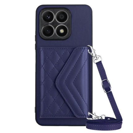 Rhombic Texture Card Bag RFID Phone Case with Long Lanyard, For Honor X7a / Play 7T, For Honor X8a, For Honor X9a / Magic5 Lite