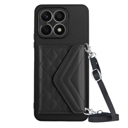 Rhombic Texture Card Bag RFID Phone Case with Long Lanyard, For Honor X7a / Play 7T, For Honor X8a, For Honor X9a / Magic5 Lite