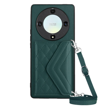 Rhombic Texture Card Bag RFID Phone Case with Long Lanyard, For Honor X7a / Play 7T, For Honor X8a, For Honor X9a / Magic5 Lite