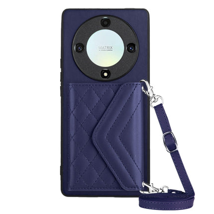 Rhombic Texture Card Bag RFID Phone Case with Long Lanyard, For Honor X7a / Play 7T, For Honor X8a, For Honor X9a / Magic5 Lite