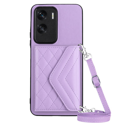 Rhombic Texture Card Bag RFID Phone Case with Long Lanyard, For Honor X9b / Magic6 Lite, For Honor X6a, For Honor 90, For Honor X50i
