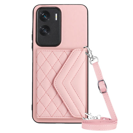 Rhombic Texture Card Bag RFID Phone Case with Long Lanyard, For Honor X9b / Magic6 Lite, For Honor X6a, For Honor 90, For Honor X50i