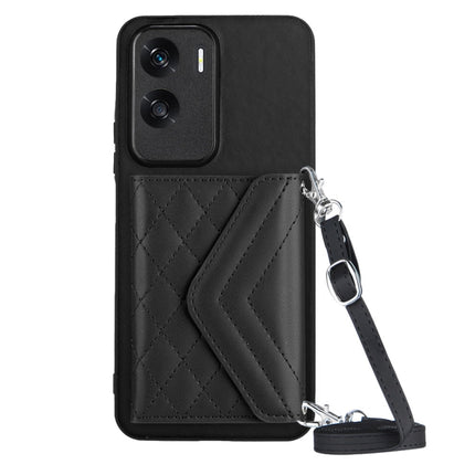 Rhombic Texture Card Bag RFID Phone Case with Long Lanyard, For Honor X9b / Magic6 Lite, For Honor X6a, For Honor 90, For Honor X50i