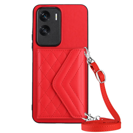 Rhombic Texture Card Bag RFID Phone Case with Long Lanyard, For Honor X9b / Magic6 Lite, For Honor X6a, For Honor 90, For Honor X50i