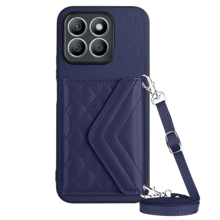 Rhombic Texture Card Bag RFID Phone Case with Long Lanyard, For Honor 200 5G, For Honor 200 Pro 5G, For Honor 200 Lite 5G Global, For Honor X8b 4G Global