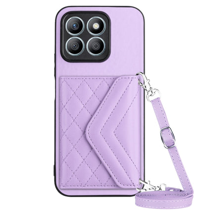 Rhombic Texture Card Bag RFID Phone Case with Long Lanyard, For Honor 200 5G, For Honor 200 Pro 5G, For Honor 200 Lite 5G Global, For Honor X8b 4G Global