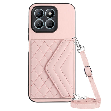 Rhombic Texture Card Bag RFID Phone Case with Long Lanyard, For Honor 200 5G, For Honor 200 Pro 5G, For Honor 200 Lite 5G Global, For Honor X8b 4G Global