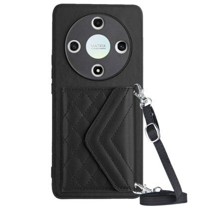 Rhombic Texture Card Bag RFID Phone Case with Long Lanyard, For Honor X9b / Magic6 Lite, For Honor X6a, For Honor 90, For Honor X50i