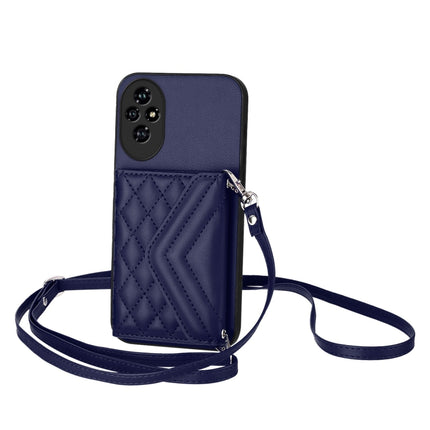 Rhombic Texture Card Bag RFID Phone Case with Long Lanyard, For Honor 200 5G, For Honor 200 Pro 5G, For Honor 200 Lite 5G Global, For Honor X8b 4G Global