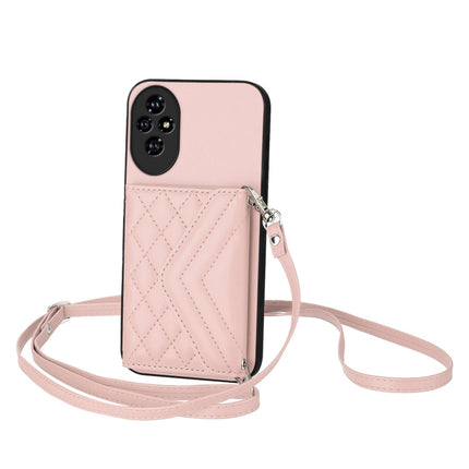 Rhombic Texture Card Bag RFID Phone Case with Long Lanyard, For Honor 200 5G, For Honor 200 Pro 5G, For Honor 200 Lite 5G Global, For Honor X8b 4G Global