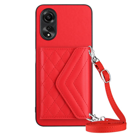 Rhombic Texture Card Bag RFID Phone Case with Long Lanyard, For OPPO A78 4G, For OPPO K11X / OnePlus Nord CE 3 Lite, For OPPO A58 / A58x, For OPPO A17
