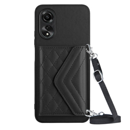 Rhombic Texture Card Bag RFID Phone Case with Long Lanyard, For OPPO Reno11 Pro Global, For OPPO A38 4G / A18 4G, For OPPO A58 4G, For OPPO Reno10 5G