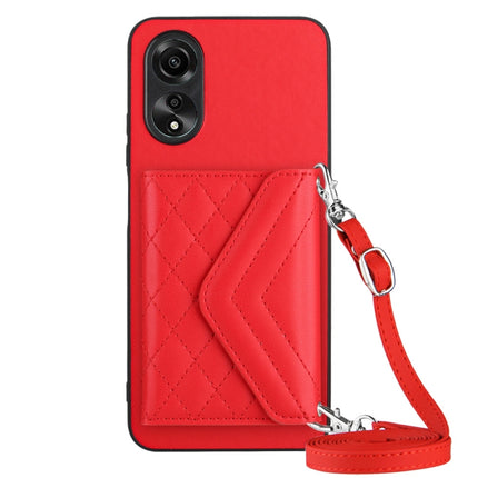 Rhombic Texture Card Bag RFID Phone Case with Long Lanyard, For OPPO Reno11 Pro Global, For OPPO A38 4G / A18 4G, For OPPO A58 4G, For OPPO Reno10 5G