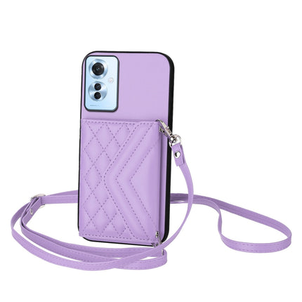 Rhombic Texture Card Bag RFID Phone Case with Long Lanyard, For OPPO A3 Pro 5G, For OPPO Reno11 F Thai Version, For OPPO F25 Pro 5G India, For OPPO Reno11 Global