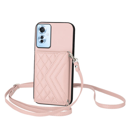 Rhombic Texture Card Bag RFID Phone Case with Long Lanyard, For OPPO A3 Pro 5G, For OPPO Reno11 F Thai Version, For OPPO F25 Pro 5G India, For OPPO Reno11 Global
