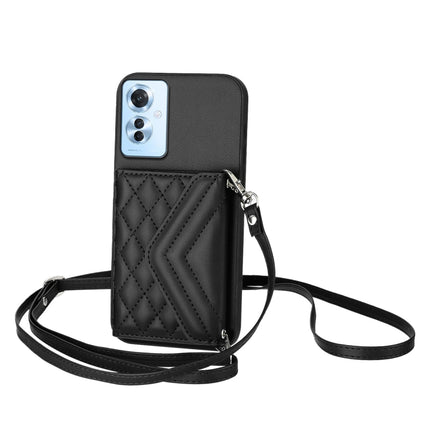 Rhombic Texture Card Bag RFID Phone Case with Long Lanyard, For OPPO A3 Pro 5G, For OPPO Reno11 F Thai Version, For OPPO F25 Pro 5G India, For OPPO Reno11 Global