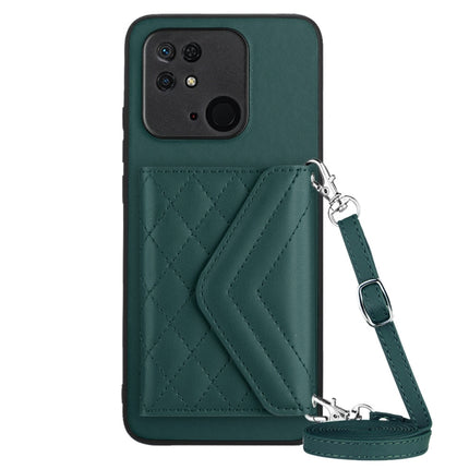 Rhombic Texture Card Bag RFID Phone Case with Long Lanyard, For Xiaomi Redmi Note 12 Pro Speed, For Xiaomi Redmi 10C