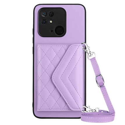 Rhombic Texture Card Bag RFID Phone Case with Long Lanyard, For Xiaomi Redmi Note 12 Pro Speed, For Xiaomi Redmi 10C