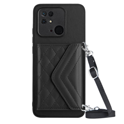 Rhombic Texture Card Bag RFID Phone Case with Long Lanyard, For Xiaomi Redmi Note 12 Pro Speed, For Xiaomi Redmi 10C
