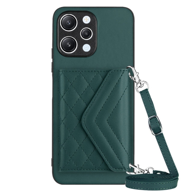 Rhombic Texture Card Bag RFID Phone Case with Long Lanyard, For Xiaomi Redmi 12 4G, For Xiaomi Redmi Note 12S 4G, For Xiaomi Redmi Note 12 Turbo, For Xiaomi Redmi Note 12 Pro+ 5G