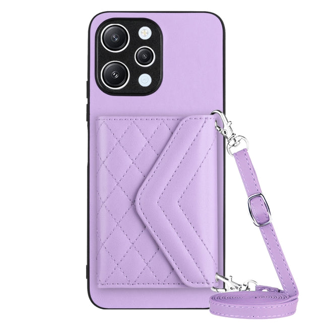 Rhombic Texture Card Bag RFID Phone Case with Long Lanyard, For Xiaomi Redmi 12 4G, For Xiaomi Redmi Note 12S 4G, For Xiaomi Redmi Note 12 Turbo, For Xiaomi Redmi Note 12 Pro+ 5G