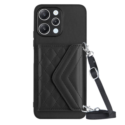 Rhombic Texture Card Bag RFID Phone Case with Long Lanyard, For Xiaomi Redmi 12 4G, For Xiaomi Redmi Note 12S 4G, For Xiaomi Redmi Note 12 Turbo, For Xiaomi Redmi Note 12 Pro+ 5G