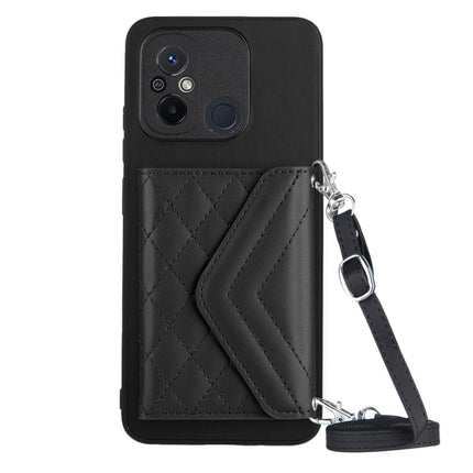 Rhombic Texture Card Bag RFID Phone Case with Long Lanyard, For Xiaomi Redmi Note 12 Pro 5G, For Xiaomi Redmi Note 12 5G, For Xiaomi Redmi 12C / 11A, For Xiaomi Redmi K60 / K60 Pro