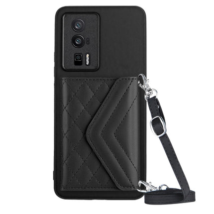 Rhombic Texture Card Bag RFID Phone Case with Long Lanyard, For Xiaomi Redmi Note 12 Pro 5G, For Xiaomi Redmi Note 12 5G, For Xiaomi Redmi 12C / 11A, For Xiaomi Redmi K60 / K60 Pro