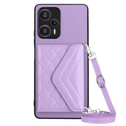 Rhombic Texture Card Bag RFID Phone Case with Long Lanyard, For Xiaomi Redmi 12 4G, For Xiaomi Redmi Note 12S 4G, For Xiaomi Redmi Note 12 Turbo, For Xiaomi Redmi Note 12 Pro+ 5G