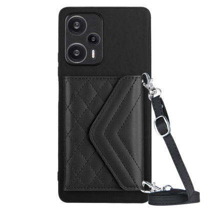 Rhombic Texture Card Bag RFID Phone Case with Long Lanyard, For Xiaomi Redmi 12 4G, For Xiaomi Redmi Note 12S 4G, For Xiaomi Redmi Note 12 Turbo, For Xiaomi Redmi Note 12 Pro+ 5G
