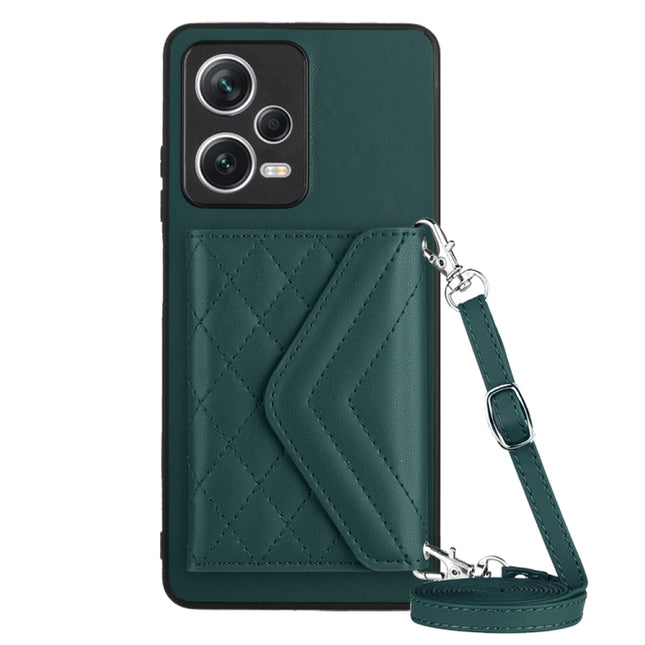 Rhombic Texture Card Bag RFID Phone Case with Long Lanyard, For Xiaomi Redmi Note 12 Pro 5G, For Xiaomi Redmi Note 12 5G, For Xiaomi Redmi 12C / 11A, For Xiaomi Redmi K60 / K60 Pro