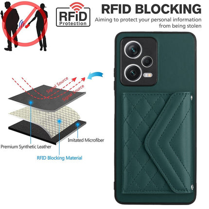Rhombic Texture Card Bag RFID Phone Case with Long Lanyard, For Xiaomi Redmi Note 12 Pro 5G, For Xiaomi Redmi Note 12 5G, For Xiaomi Redmi 12C / 11A, For Xiaomi Redmi K60 / K60 Pro