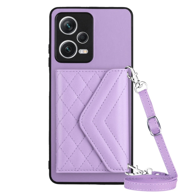 Rhombic Texture Card Bag RFID Phone Case with Long Lanyard, For Xiaomi Redmi Note 12 Pro 5G, For Xiaomi Redmi Note 12 5G, For Xiaomi Redmi 12C / 11A, For Xiaomi Redmi K60 / K60 Pro