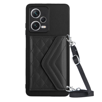 Rhombic Texture Card Bag RFID Phone Case with Long Lanyard, For Xiaomi Redmi Note 12 Pro 5G, For Xiaomi Redmi Note 12 5G, For Xiaomi Redmi 12C / 11A, For Xiaomi Redmi K60 / K60 Pro