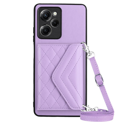 Rhombic Texture Card Bag RFID Phone Case with Long Lanyard, For Xiaomi Redmi Note 12 Pro Speed, For Xiaomi Redmi 10C
