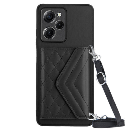 Rhombic Texture Card Bag RFID Phone Case with Long Lanyard, For Xiaomi Redmi Note 12 Pro Speed, For Xiaomi Redmi 10C