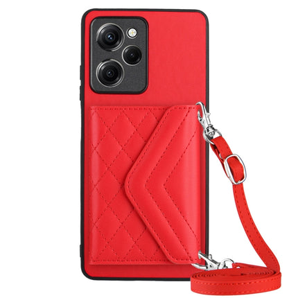 Rhombic Texture Card Bag RFID Phone Case with Long Lanyard, For Xiaomi Redmi Note 12 Pro Speed, For Xiaomi Redmi 10C
