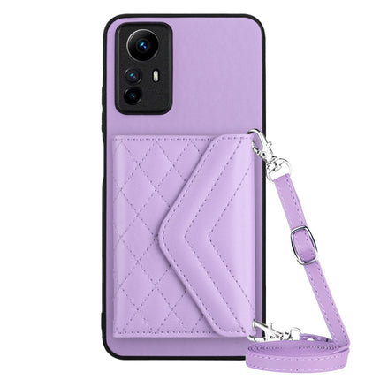 Rhombic Texture Card Bag RFID Phone Case with Long Lanyard, For Xiaomi Redmi 12 4G, For Xiaomi Redmi Note 12S 4G, For Xiaomi Redmi Note 12 Turbo, For Xiaomi Redmi Note 12 Pro+ 5G
