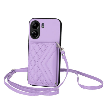 Rhombic Texture Card Bag RFID Phone Case with Long Lanyard, For Redmi Note 13R Pro / 13 4G, For Redmi Turbo 3, For Redmi Note 13 4G Global, For Redmi 13C 4G Global