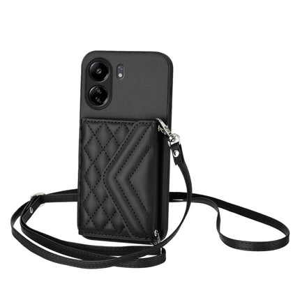 Rhombic Texture Card Bag RFID Phone Case with Long Lanyard, For Redmi Note 13R Pro / 13 4G, For Redmi Turbo 3, For Redmi Note 13 4G Global, For Redmi 13C 4G Global