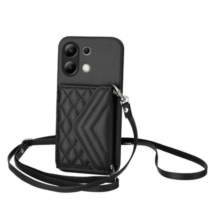 Rhombic Texture Card Bag RFID Phone Case with Long Lanyard, For Redmi Note 13R Pro / 13 4G, For Redmi Turbo 3, For Redmi Note 13 4G Global, For Redmi 13C 4G Global