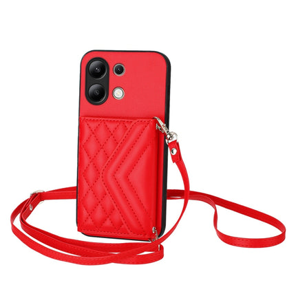 Rhombic Texture Card Bag RFID Phone Case with Long Lanyard, For Redmi Note 13R Pro / 13 4G, For Redmi Turbo 3, For Redmi Note 13 4G Global, For Redmi 13C 4G Global