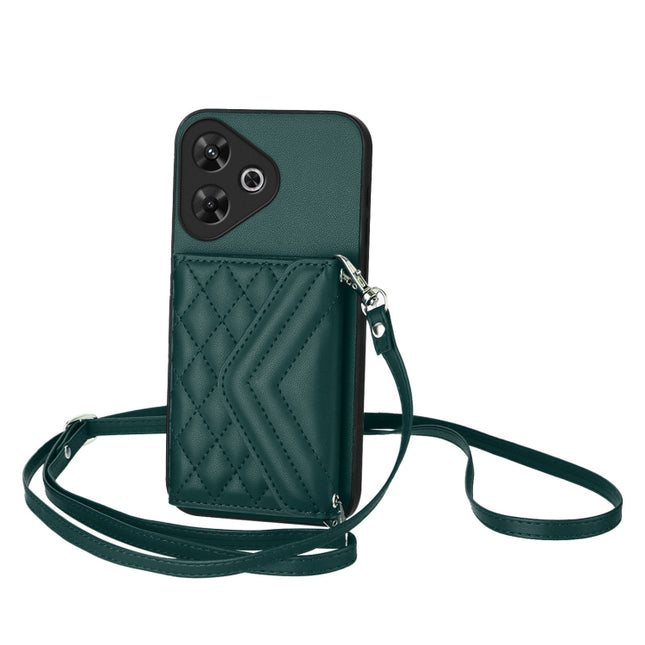 Rhombic Texture Card Bag RFID Phone Case with Long Lanyard, For Redmi Note 13R Pro / 13 4G, For Redmi Turbo 3, For Redmi Note 13 4G Global, For Redmi 13C 4G Global