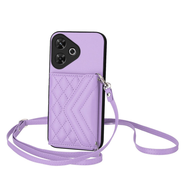 Rhombic Texture Card Bag RFID Phone Case with Long Lanyard, For Redmi Note 13R Pro / 13 4G, For Redmi Turbo 3, For Redmi Note 13 4G Global, For Redmi 13C 4G Global