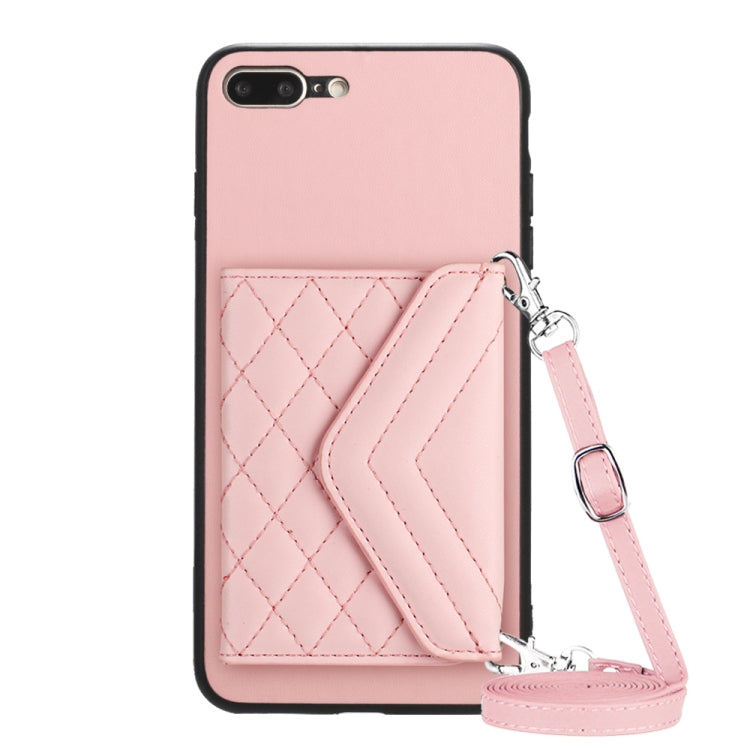 Rhombic Texture Card Bag RFID Phone Case with Long Lanyard