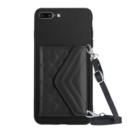 Rhombic Texture Card Bag RFID Phone Case with Long Lanyard, For iPhone XS / X, For iPhone XR, For iPhone XS Max, For iPhone 8 Plus / 7 Plus