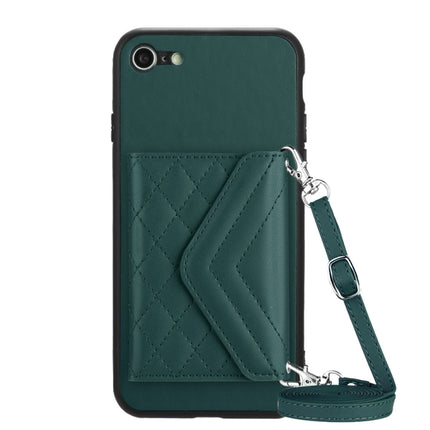 Rhombic Texture Card Bag RFID Phone Case with Long Lanyard, For iPhone SE 2022 / SE 2020, For iPhone 13 Pro Max, For iPhone 13 Pro, For iPhone 13