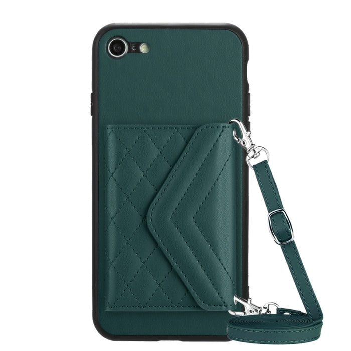 Rhombic Texture Card Bag RFID Phone Case with Long Lanyard, For iPhone SE 2022 / SE 2020, For iPhone 13 Pro Max, For iPhone 13 Pro, For iPhone 13