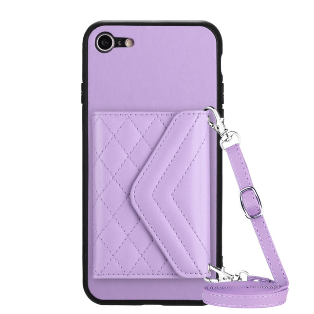 Rhombic Texture Card Bag RFID Phone Case with Long Lanyard, For iPhone SE 2022 / SE 2020, For iPhone 13 Pro Max, For iPhone 13 Pro, For iPhone 13