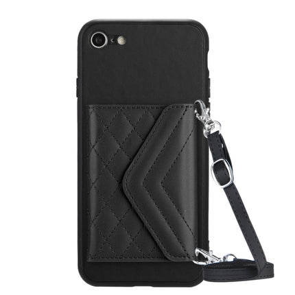 Rhombic Texture Card Bag RFID Phone Case with Long Lanyard, For iPhone SE 2022 / SE 2020, For iPhone 13 Pro Max, For iPhone 13 Pro, For iPhone 13